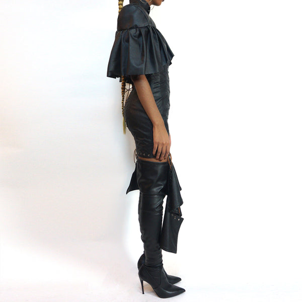 Faux-Leather Mock Neck Cape