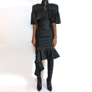 Faux-Leather Mock Neck Cape