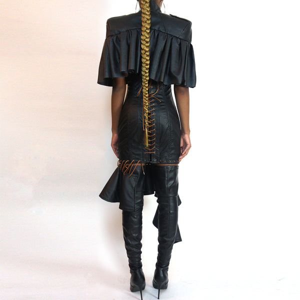 Faux-Leather Mock Neck Cape